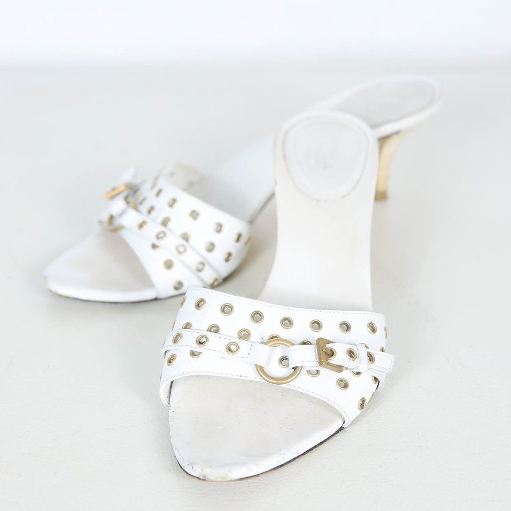 Gucci White Leather Open-Toe Sandal Heel